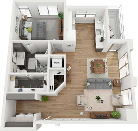 1 bedroom 1 bathroom floor plan G at Deca Apartments, Greenville